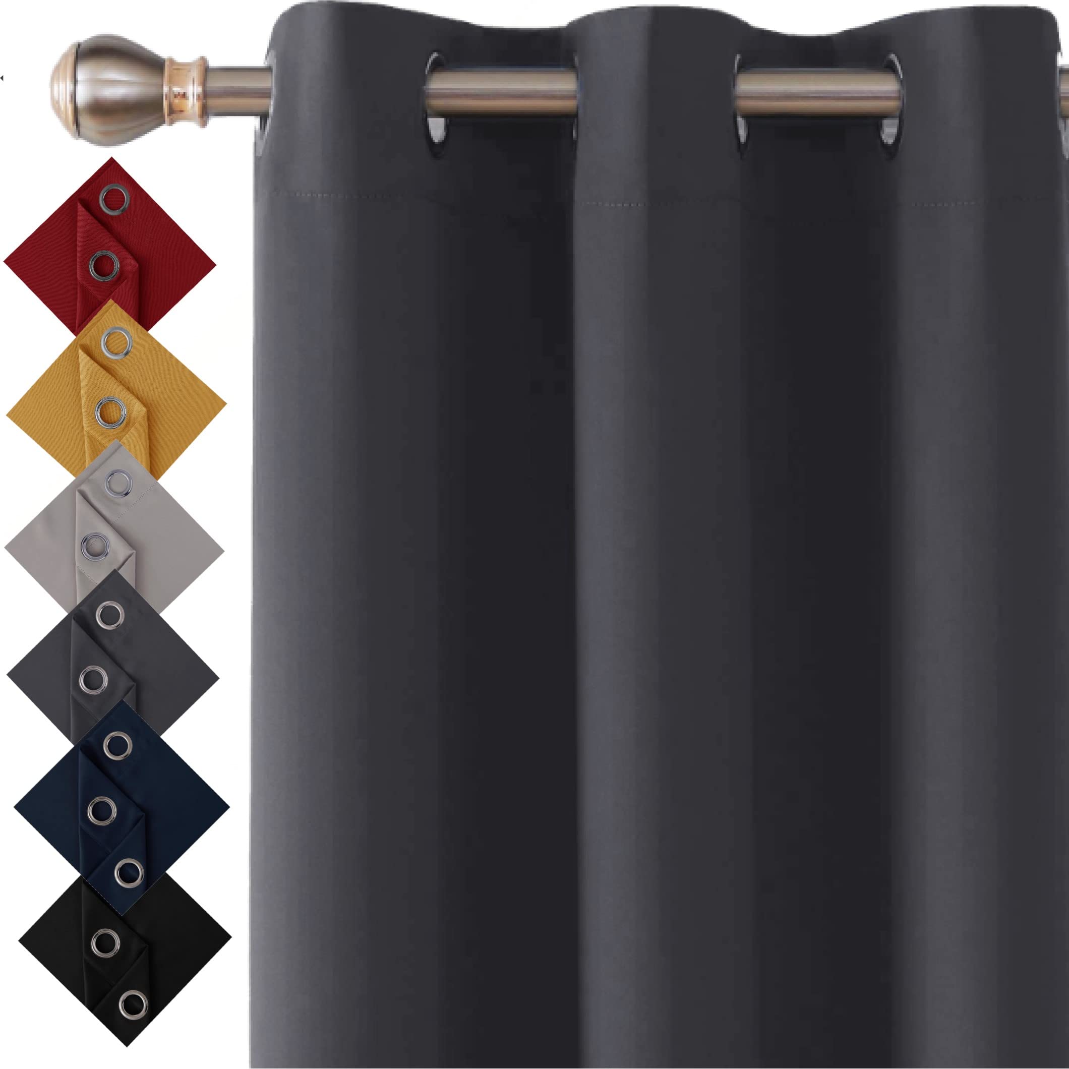 Thermal Insulated Blackout Ring Top Eyelet Curtains for Bedroom Windows 46 x 90 Inches Charcoal 2 Panels (46(116cm)” wide x 90(228cm)” long, Charcoal)