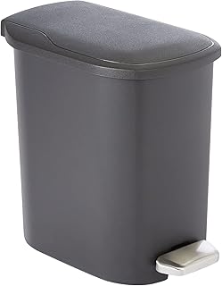 Amazon Basics Compact Bathroom Small Plastic Rectangular Trash Can with Removable Inner Bucket, Steel Foot Pedal for Hands...