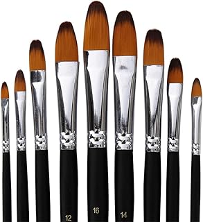 Artist Paint Brushes Set,9 Pcs Professional Filbert Brushes for Acrylic Oil Watercolor Gouache Painting Kits with Long Han...