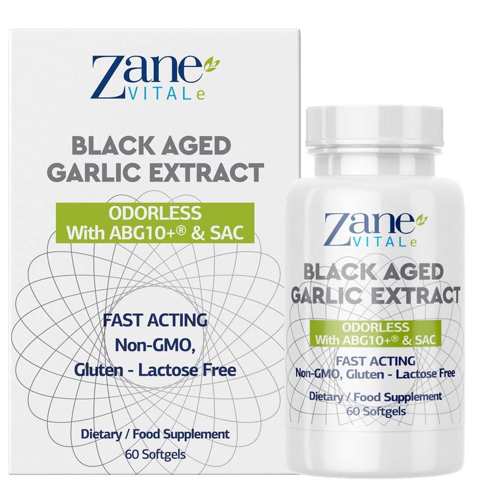 Zane - Aged Black Garlic Capsules - Immune System, Blood Pressure and Cholesterol Health Support - Less Odor - More Effective Than Allicin - 60 Capsules Non-GMO, Gluten - Lactose – Paraben Free.