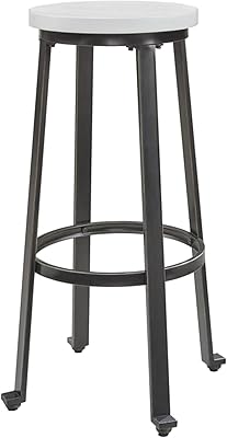 Benjara Isla 29 Inch Barstool, Set of 2, Farmhouse Style, Metal, Seat, White and Black