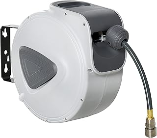 DURHAND Retractable Air Hose Reel 10m+ 90cm Hose Diameter 3/8" 9.5mm, Hose Connector 1/4" BSP, Wall Mount Auto Rewind Hos...