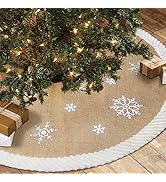 OurWarm Christmas Tree Skirt 48inch, White Snowflake Fur Burlap Tree Skirt for Xmas Decor Festive...