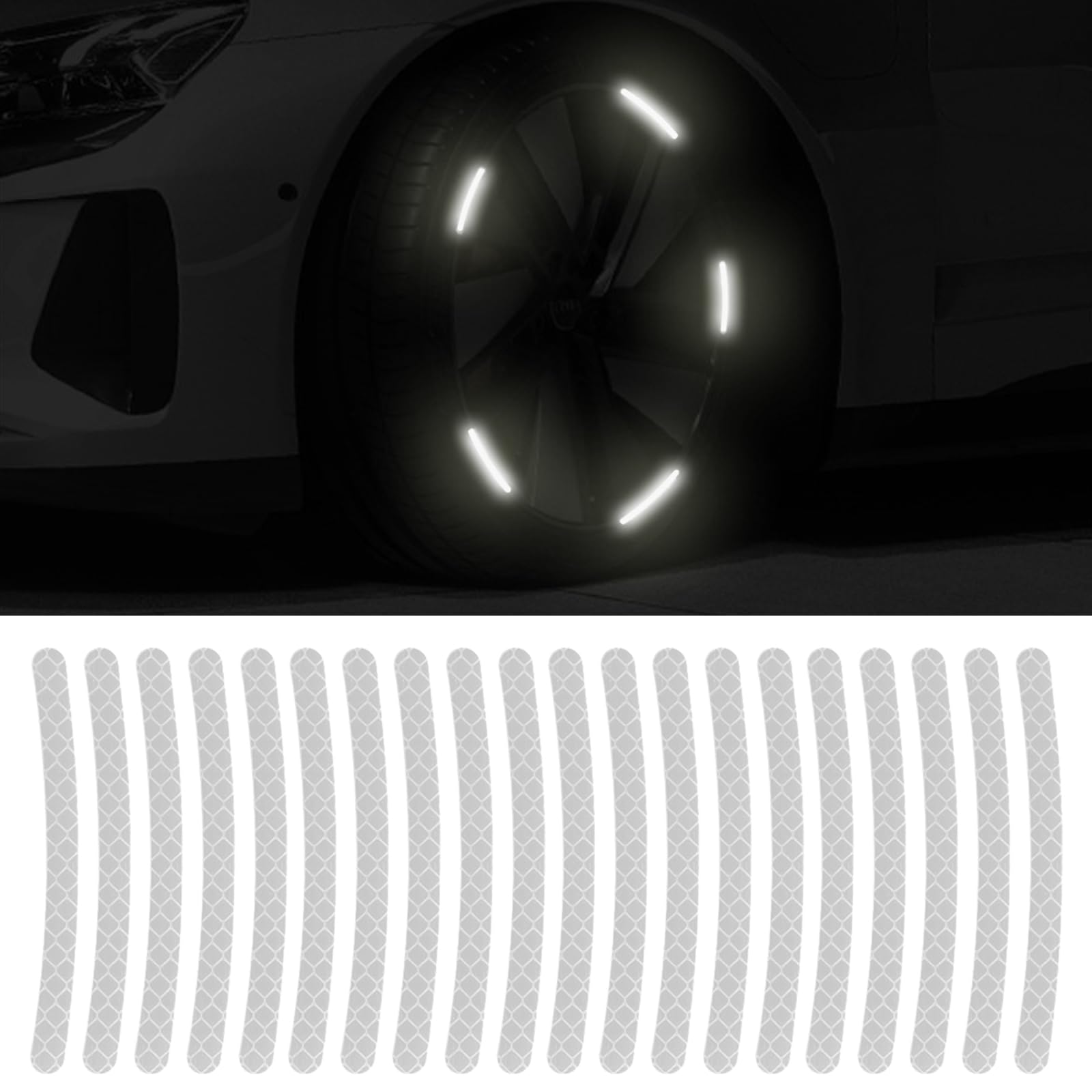 ZKFAR 20 PCS Car Wheel Hub Reflective Car Stickers, Night Warning Stickers, Reflective Strips, Light-Emitting Wheel Decorative Decals, Suitable for Most Cars Motorcycles (Silver)