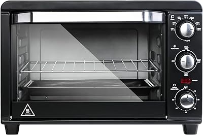 Simple Deluxe Toaster Oven with 20Litres Capacity,Compact Size Countertop Toaster, Easy to Control with Timer-Bake-Broil-Toast Setting, 1200W, Stainless Steel,16x11in,Black,Extra Large