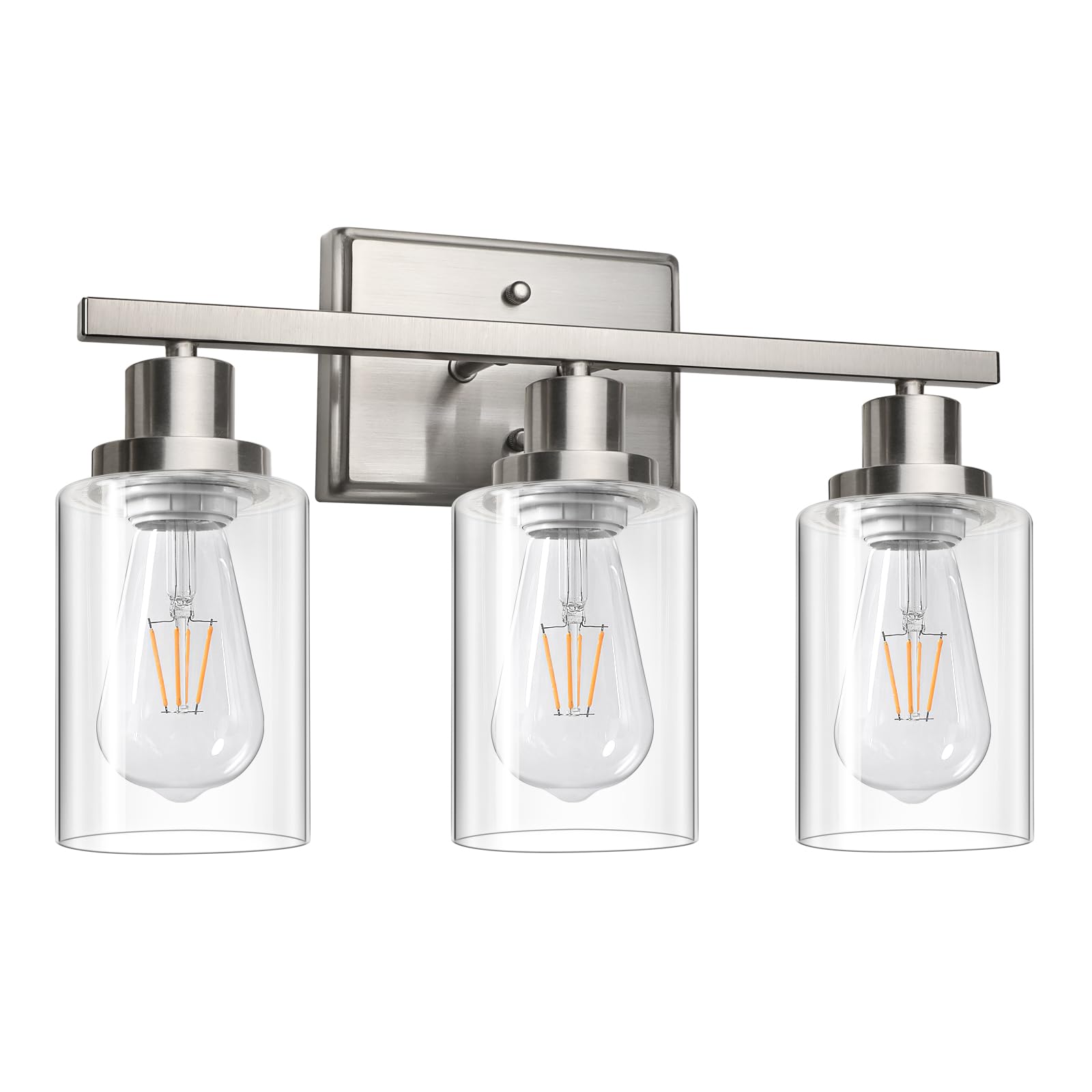 Ascher Bathroom Vanity Light Fixtures, 3 Light Wall Sconces Lighting with Clear Glass Shade, Brushed Nickel Wall Lights for Mirror, Kitchen, Living Room, Gallery, E26 Base (Bulbs Not Included)