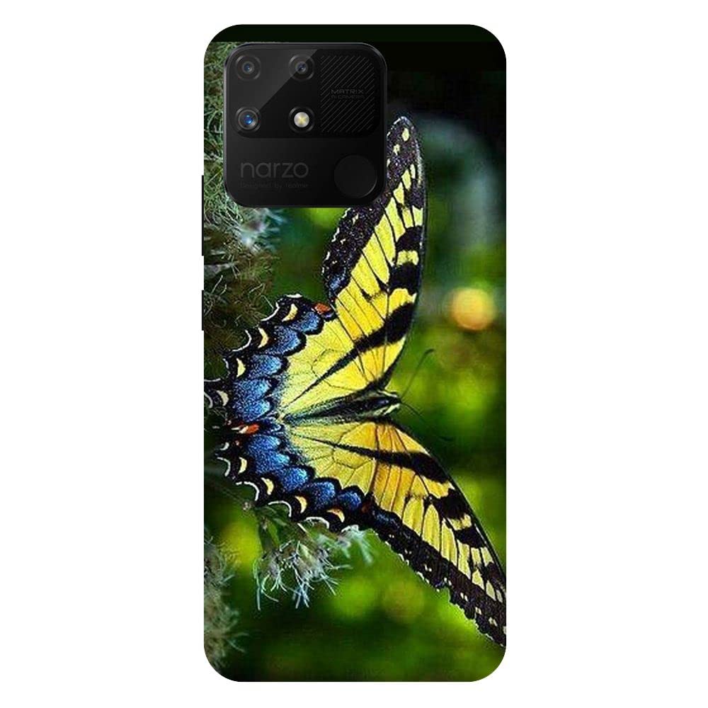 SRIJONI Customised Printed Personalised Back Cover for Oppo realme Narzo 50A Papilio Glaucus Yellow & Blue Swallotail Butterfly D5008