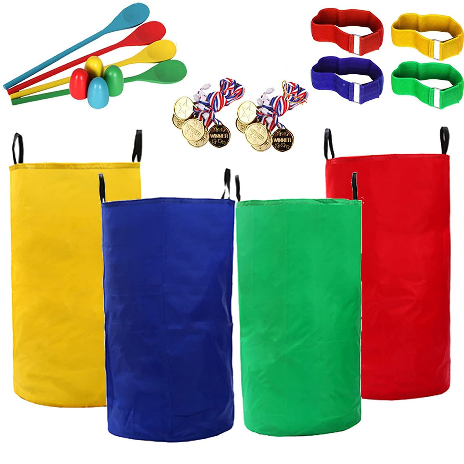 Beauenty 22 Pcs Outdoor Games for Kids, Potato Sack Race Bags for Kids Adults, Egg Spoon Relay Game,3 Legged Race Bands, Carnival Games for Family Backyard Party Birthday Party Outside Lawn Games (A)