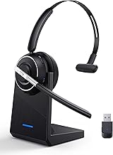 Bluetooth Headset, Wireless Headset with Microphone for PC, V5.2 Computer Headset with Noise Cancelling Mic, USB Dongle, C...