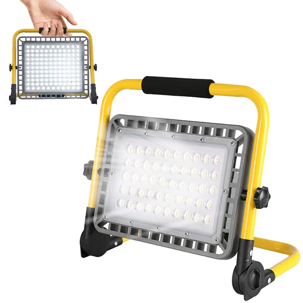 Gluckluz Camping Flood Lights COB LED Rechargeable Portable 100W Work Light Waterproof Adjustable Angle Floodlights for Outdoor BBQ Garden Hiking Emergency Car Repairing Workshop