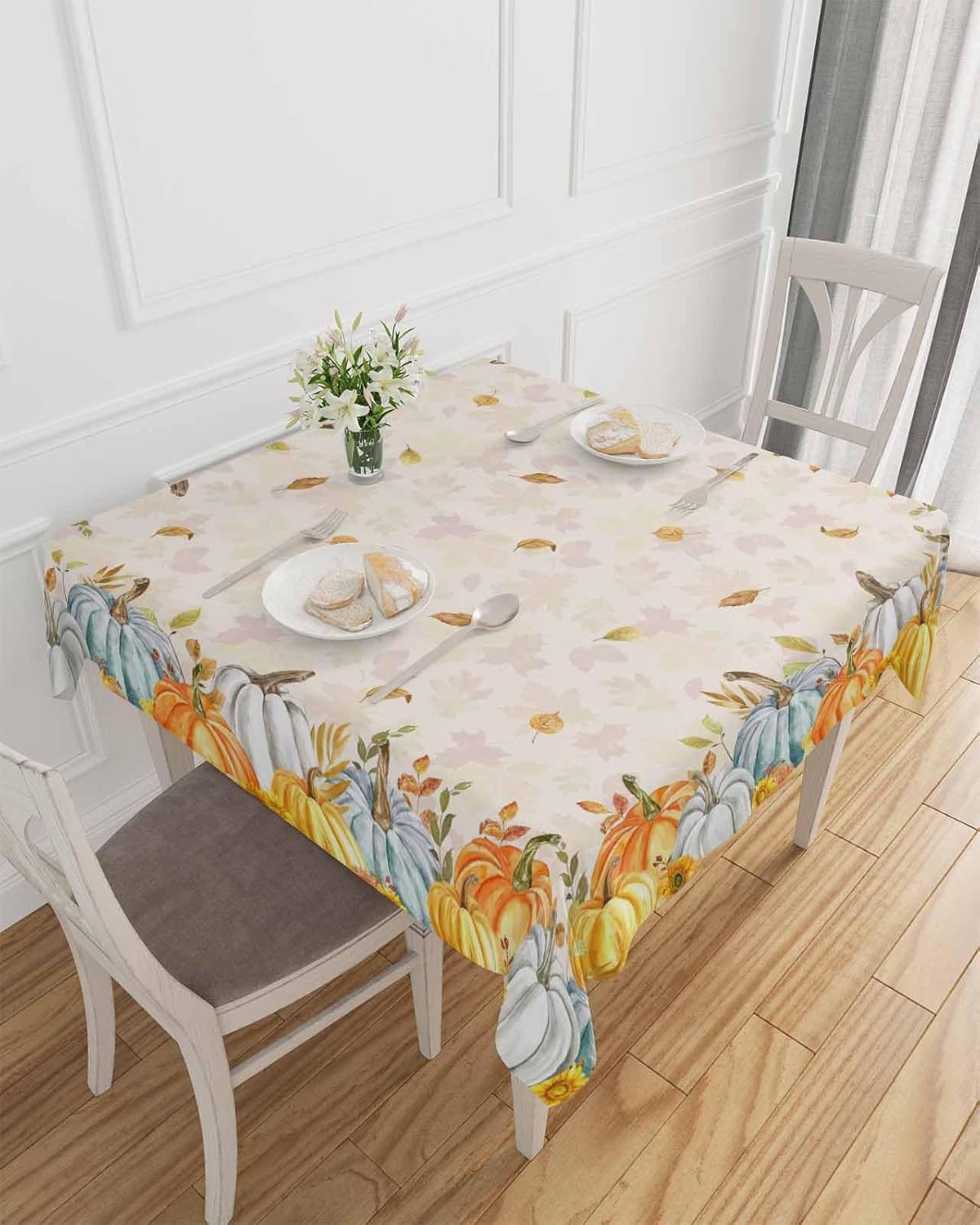 Amazon.com: LBCASA Blue Golden-Yellow Pumpkins Tablecloth Fall ...