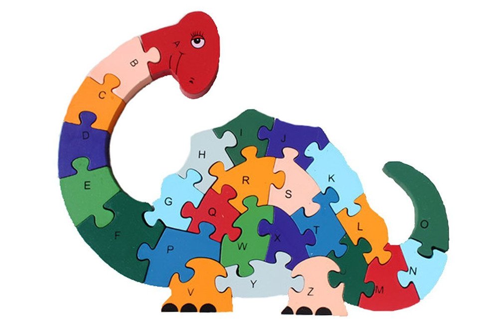 PROW® Winding Dinosaur 3D Wooden Jigsaw Children 26 Blocks Numbers Alphabet A to Z Safe and Non-toxic Puzzles for Preschool Toddler