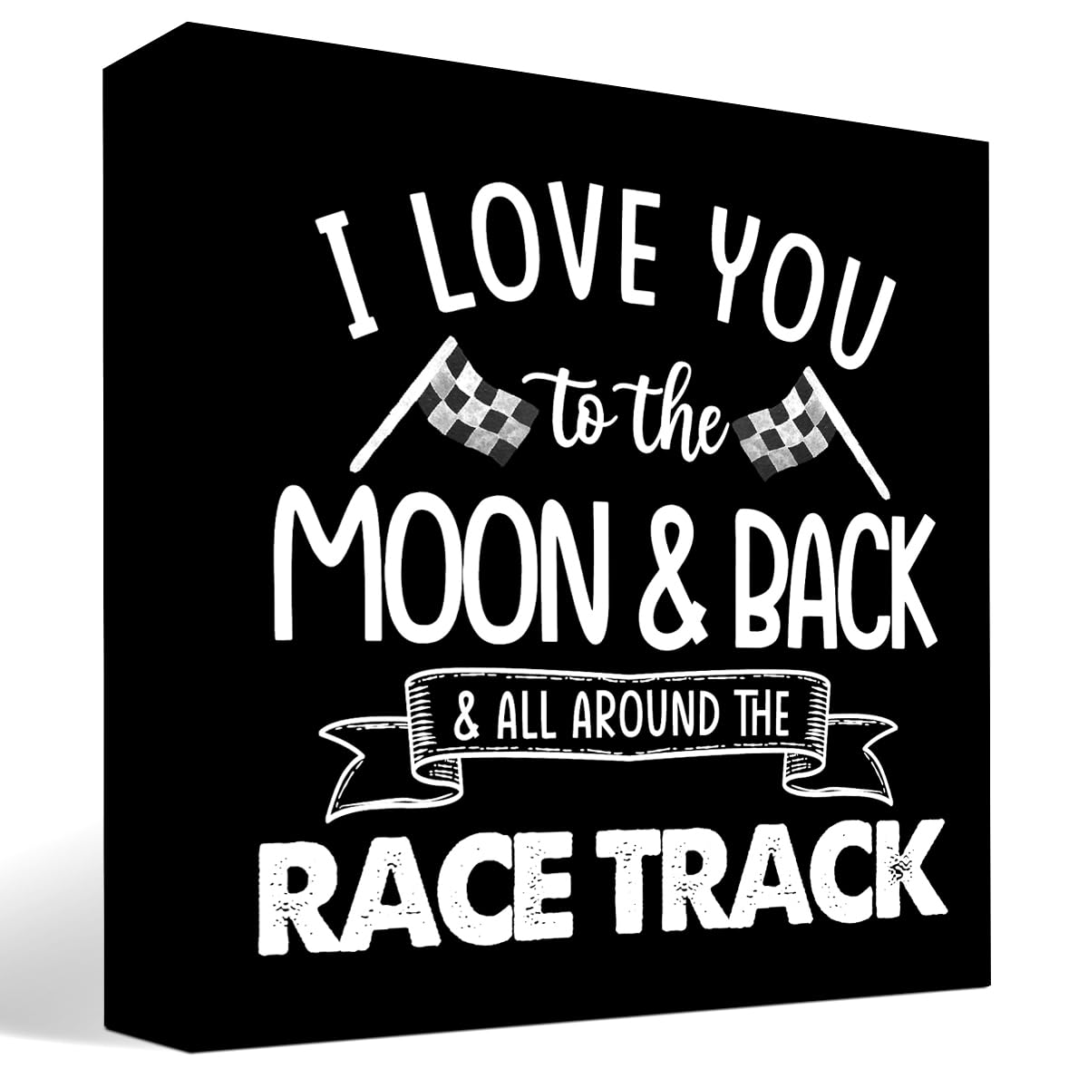 z-crange I Love You To The Moon And Back Black Wood Box Sign Desk Decor,Farmhouse Racing Checkered Flags Box Block Sign for Home Boys Room Shelf Table Decor Decorations…