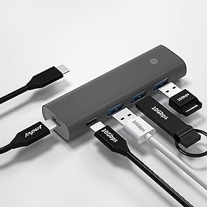 USB 3.2/3.1 Gen 2 Hub, 4-Port Powered USB Gen 2 Hub (USB-C to USB-A x3 & USB-C), Aluminum 10Gbps SuperSpeed USB-C Data Hub for Mac/Laptop/PC, Compact USB Splitter