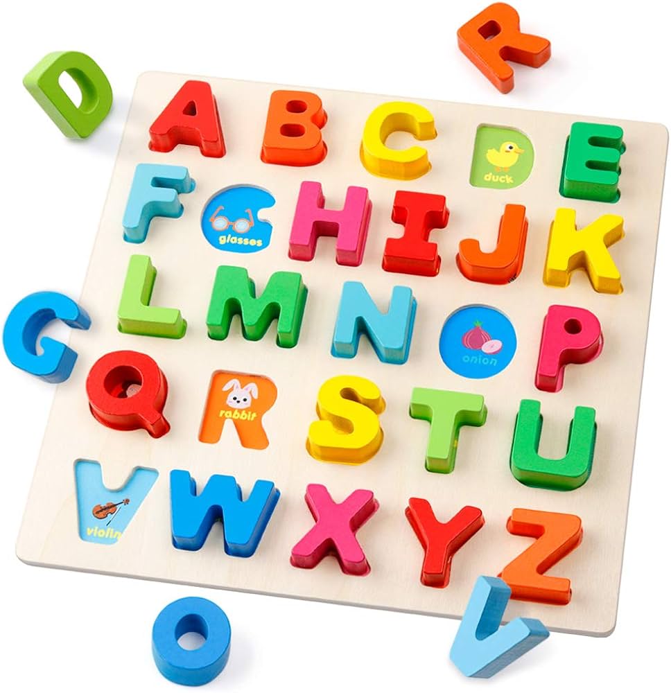 Coogam Wooden Alphabet Puzzle â€“ Letters Peg Board Sorting ABC ...