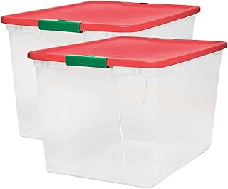 HOMZ 64 Quart Secure Seal Latching Extra Large Clear Plastic Storage Tote Container Bin w/Red Lid for Home, Garage, & Base...