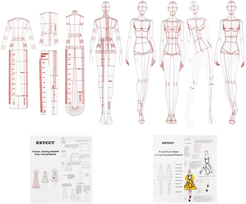 amazon com extcct fashion drawing template ruler set woman sewing humanoid patterns design clothing measuring french curve rulers a4 pattern paper draft drawings