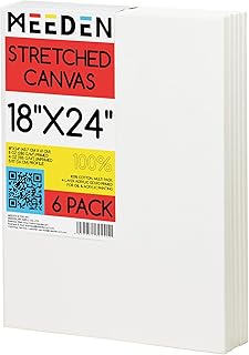 MEEDEN Stretched Canvas, 18 × 24 Inch, Pack of 6, Blank White Canvases for Painting, 100% Cotton, 8 oz Gesso-Primed, Pre-S...