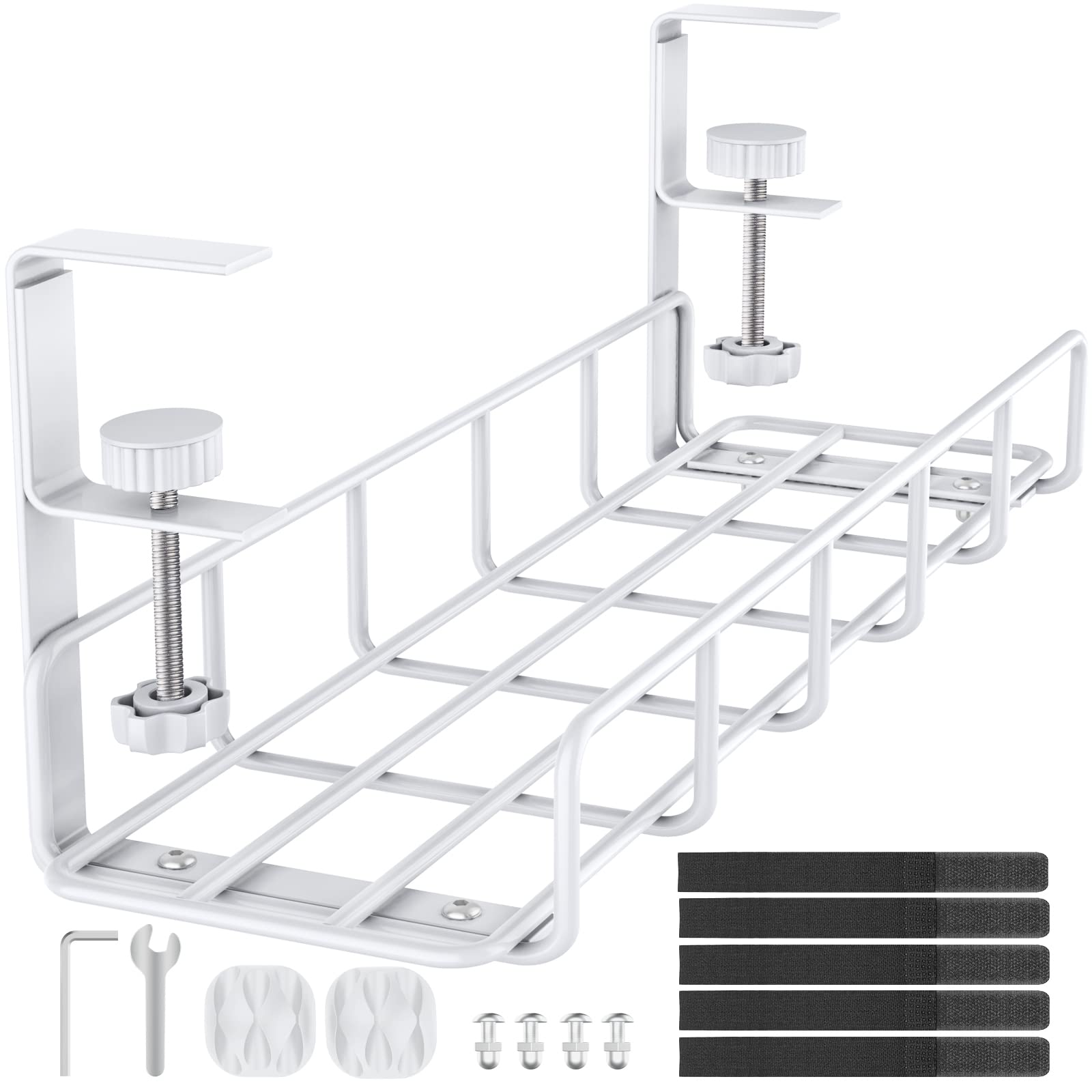 Buy Under Desk Cable Management Tray, 15.7'' White No Drill Steel Desk ...