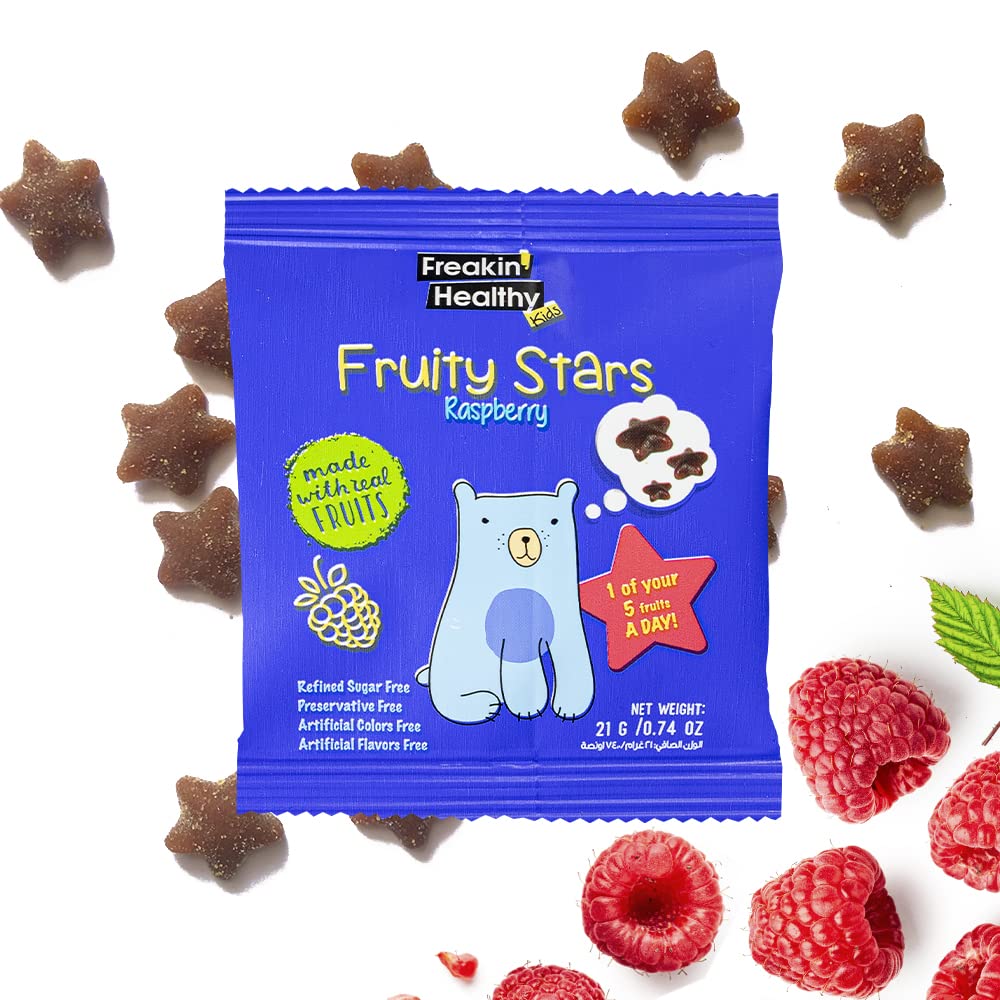 FREAKIN' HEALTHY Freakin Healthy Raspberry Fruity Stars 100% Natural Fruit Jelly 21G, Kids Friendly, Gluten Free, Vegan And Made With Real Fruits