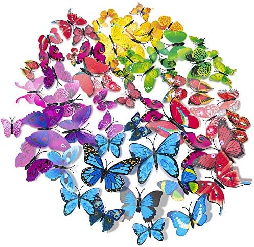 SmartWallStation 84 x PCS 3D Colorful Butterfly Wall Stickers DIY Art Decor Crafts for Party Cosplay Wedding Offices Bedroom Room Glue Sticker Set