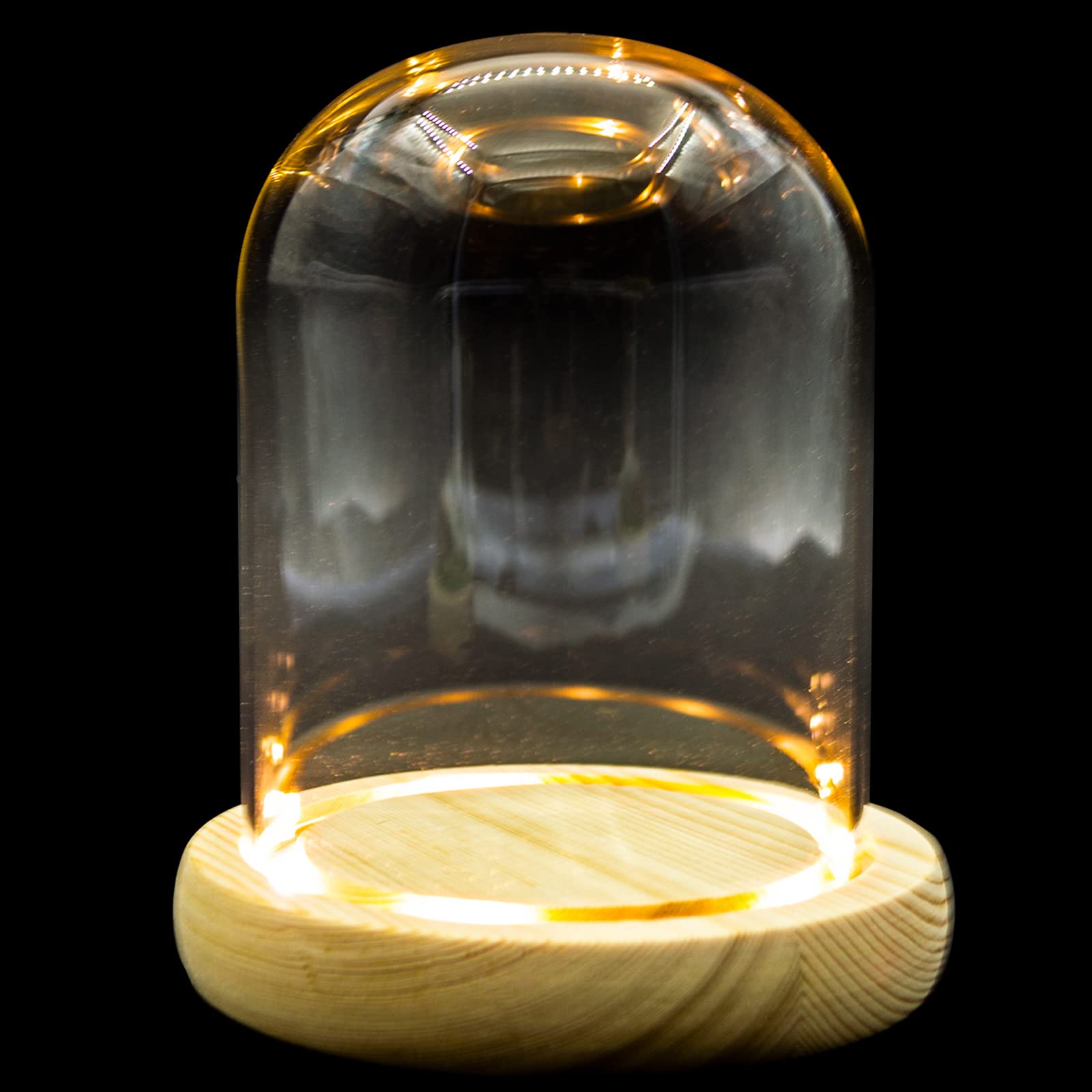 DuvinDD Glass Dome Cloche with LED Light Base, Bell Jar Display Dome Clear Small Glass Display Case Candle Cover, 4.3" D X 4.7" H, Gifts for Women, Mothers Day Gifts