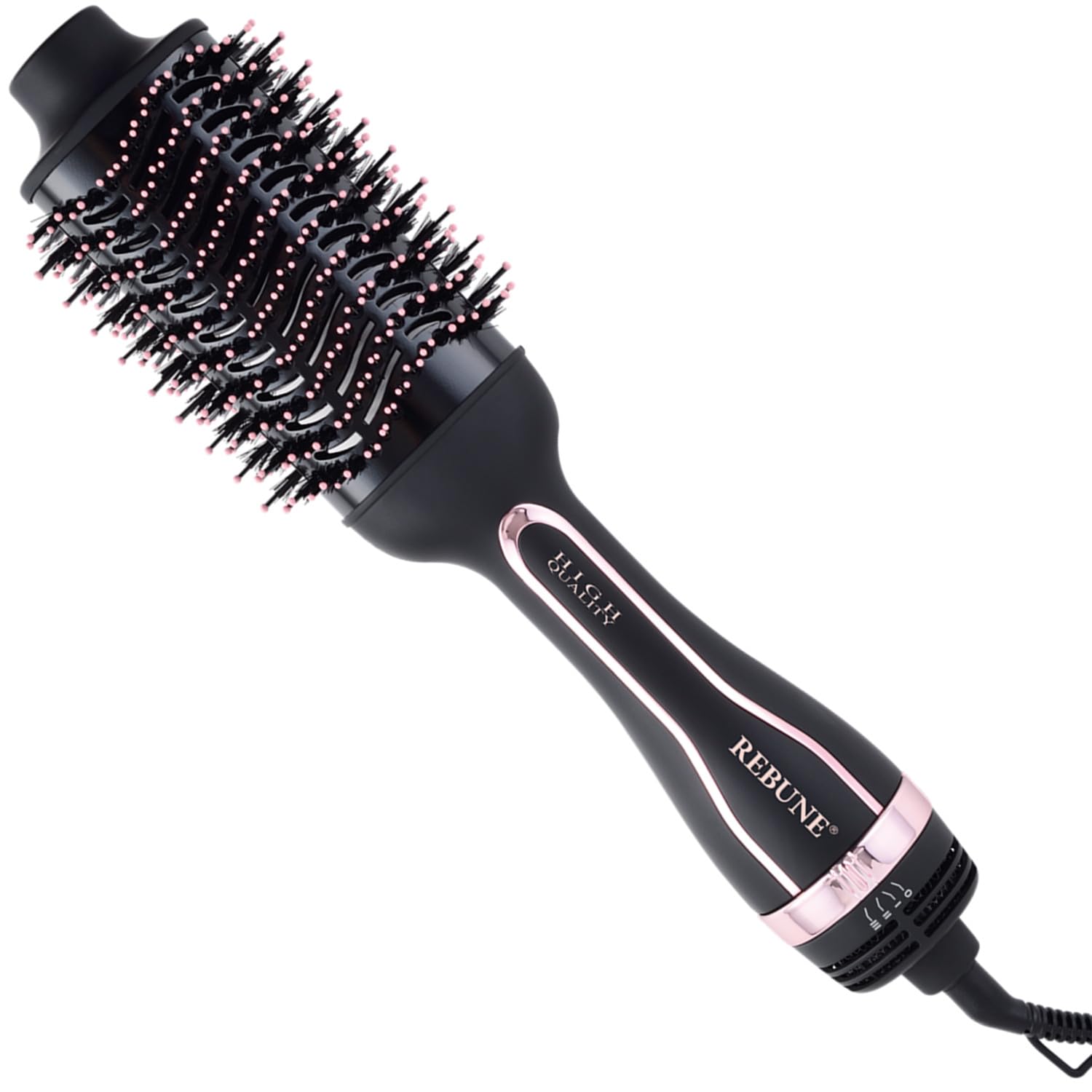 REBUNE 1200W Hair Styler Hot Air Brush One Step Negative Ion Electronic Dryer Comb Black/Gold