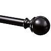 Amazon Basics Adjustable Curtain Rods for Windows, Round Finials, 1-Inch Rod, 72" to 144", Black, Pack of 1