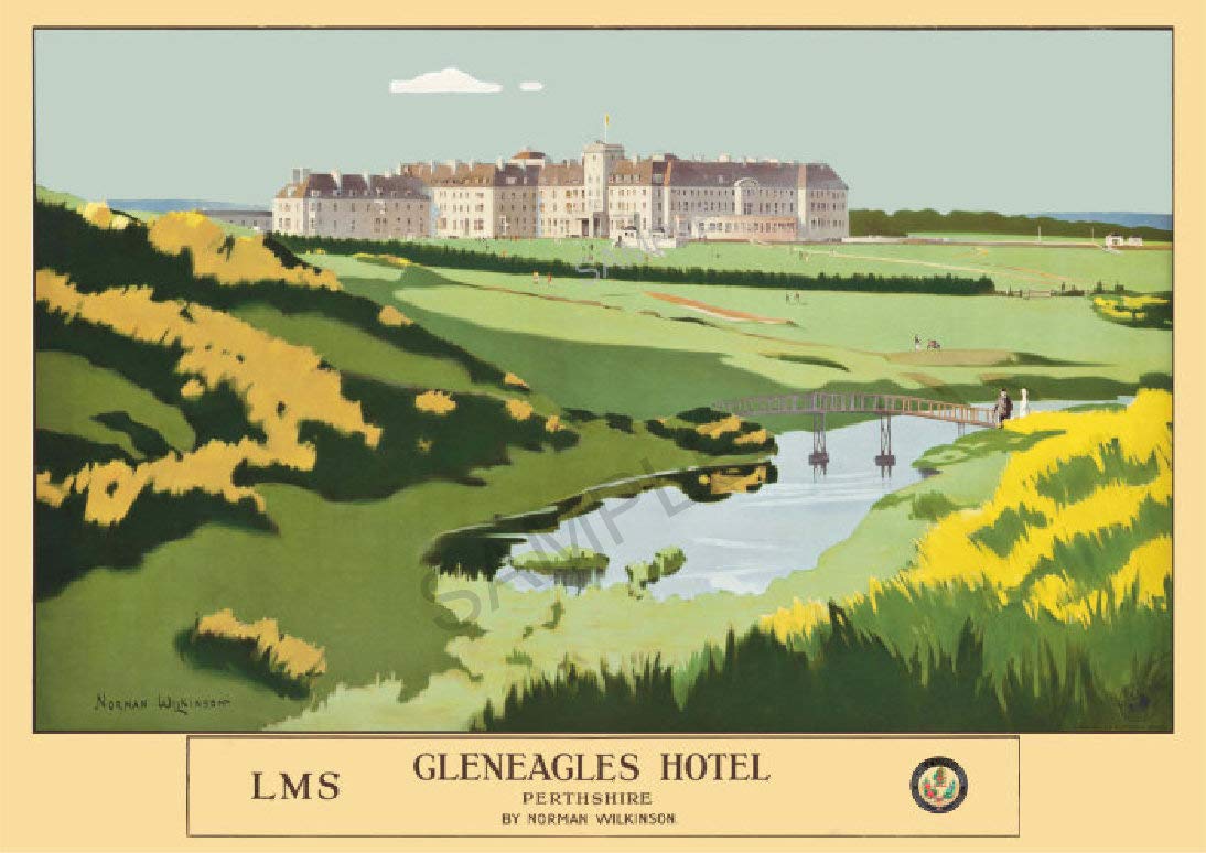 LMS Vintage Railway Poster Scotland Gleneagles Hotel Golf Course Train Travel Advert ART Deco Print (A3)