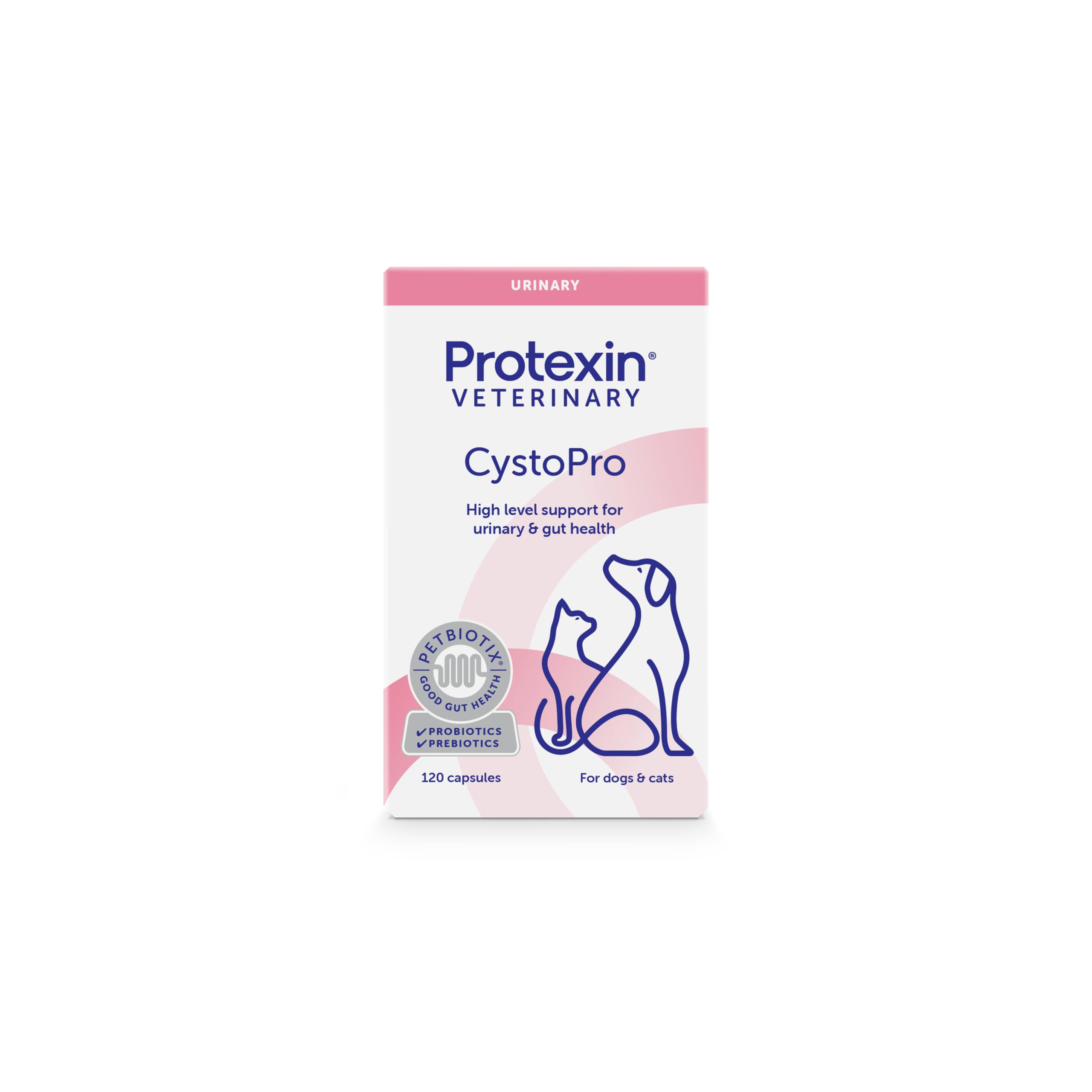 Protexin Veterinary CystoPro, Bladder and Urinary Support for Dogs and Cats, Probiotic and Prebiotic Capsule, Chicken Flavour, 120 Capsules