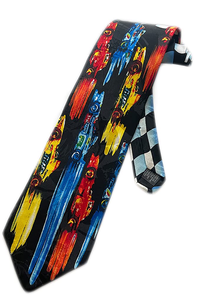 Mens Formula One 1 Speed Cars Necktie - Black - One Size Neck Tie