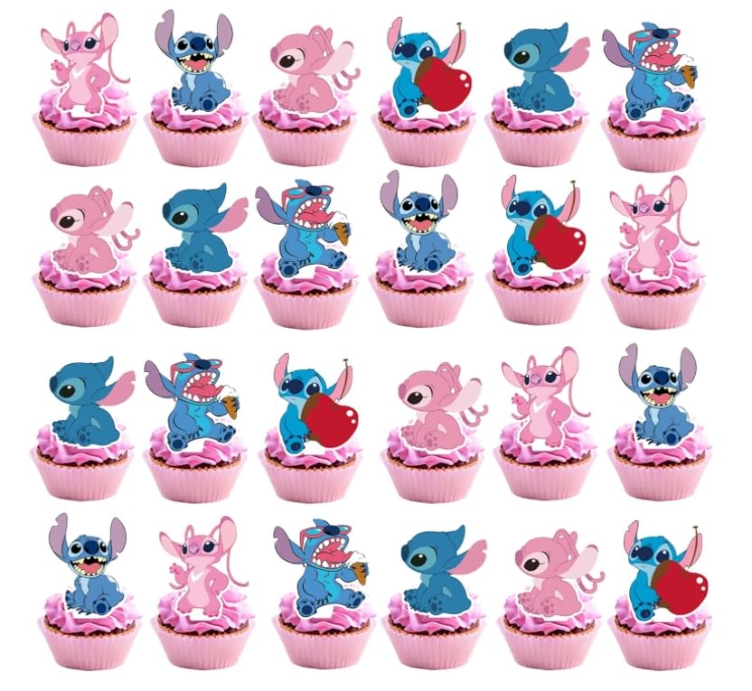 48 Pcs Pink Party Cupcake Toppers, Pink Girl Birthday Party Decorations