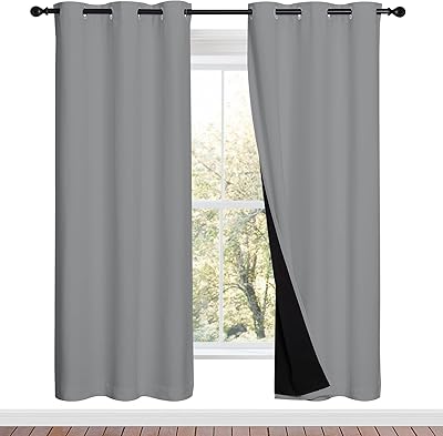 NICETOWN Full Shade Curtain Panels, Pair of Energy Smart & Noise Blocking Out Blackout Drapes for Dining Room Window, Thermal Insulated Guest Room Lined Window Dressing(Silver Grey, 42 x 72 inch)