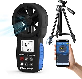 HoldPeak Handheld Anemometer Bluetooth with Tripod, Digital Wind Speed Gauge Meter, Air Flow Velocity Temperature CFM Meas...