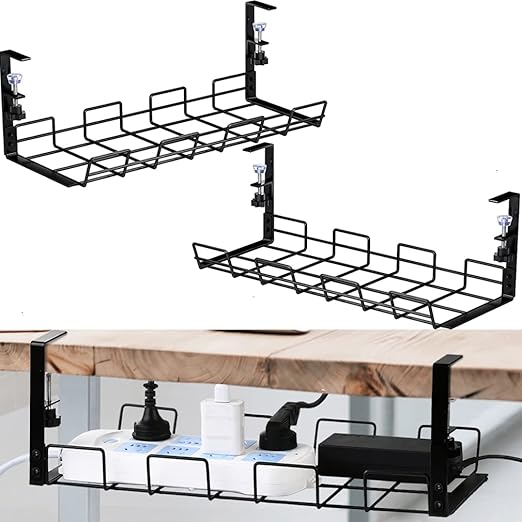 No Drill to Desk Cable Management Tray, Cable Racks Under Desk Cable ...