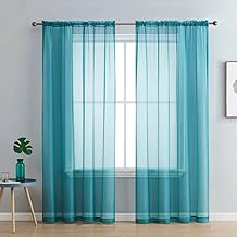 Set of 2 Luxton Teal Sheer Curtains, Rod Pocket Voile Curtain Panels 140x213cm (Teal Colour)