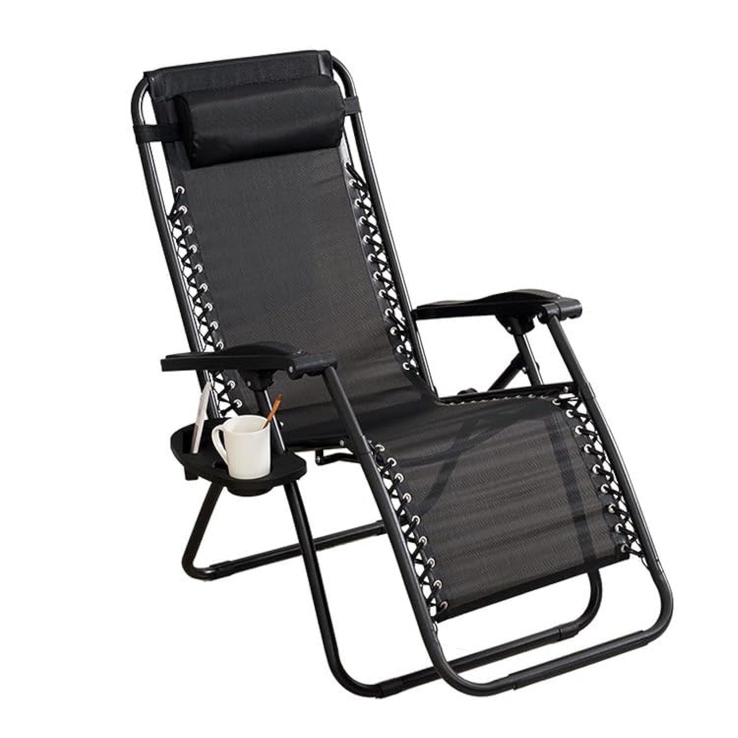 SKY-TOUCH Foldable Camping Chair Outdoor Lounges Chair Garden Chair Adjustable Beach Chair with Pillows Cup Holders for Poolside Backyard and Beach