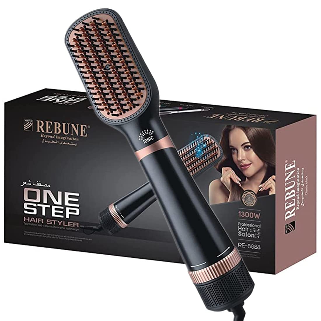 REBUNE RE-8888 Hair Styler One-Step Hot Air Stylers, 1300W Hair Dryer & Volumizer Styler Hot Air Brush (Black)