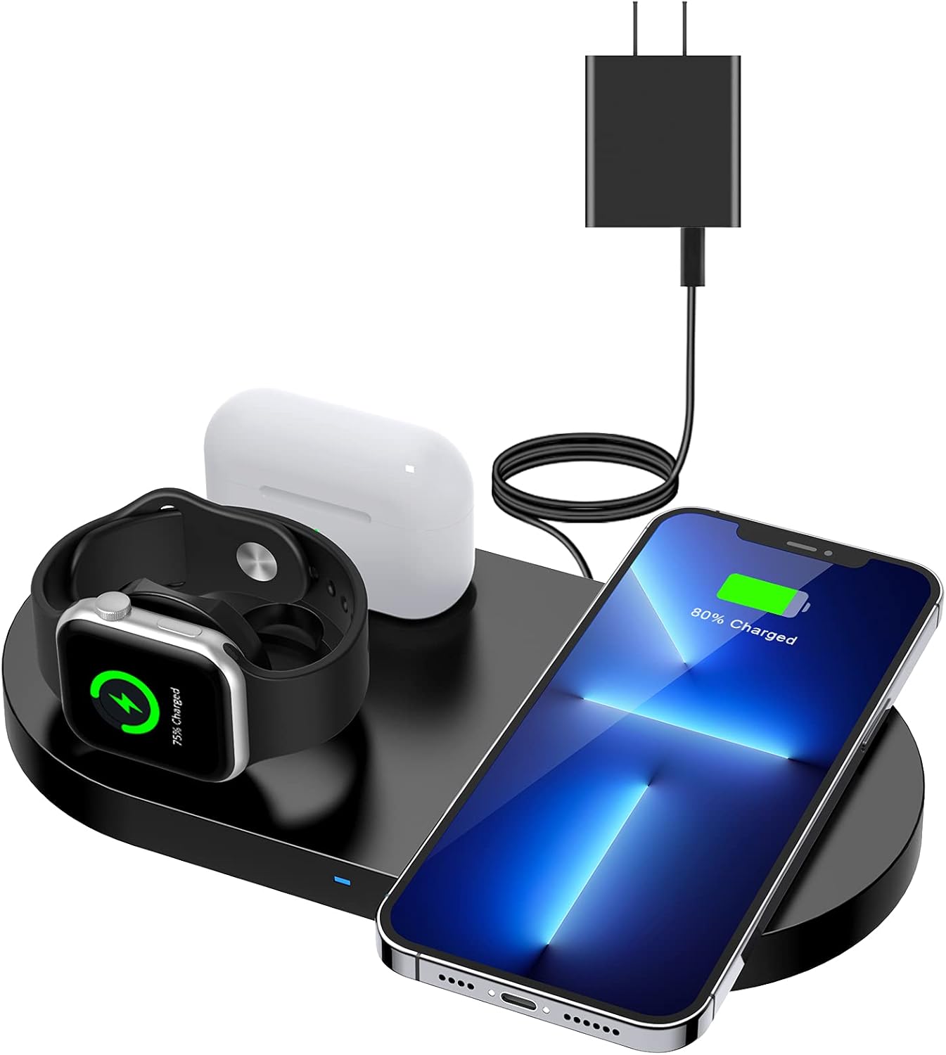 ESTAVEL Wireless Charger,3 in 1 Fast Wireless Charging Station Compatible with iPhone 13/12/11 Pro/XS/XR/8, Apple Watch 7/6/SE/5/4/3, AirPods 1/2/pro,Wireless Charging pad for Samsung