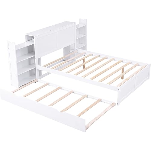 Amazon.com: Merax Platform Bed, Full Size Wood Bed Frame with Pull Out ...