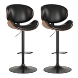 KCC Bar Stools Set of 2&comma; Swivel Adjustable Height Barstools&comma; PU Leather Upholstered Bar Chairs with Footrest&comma; Bentwood Bar Stool for Kitchen&comma; Bar&comma; Dining Room&lpar;Black PU&rpar;