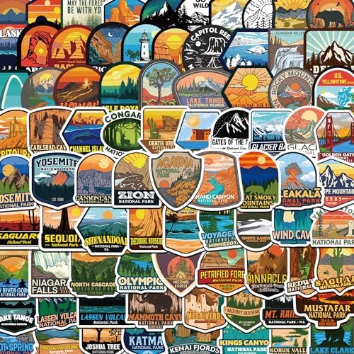 156 Pcs National Parks Sticker Pack, Outdoor Nature Camping Hiking Inspired Waterproof Vinyl Decals for Water Bottles Laptop Car, Travel Adventure Partks Sticker