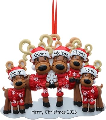 Personalized Family Christmas Ornaments - Moose Custom Ornaments Family of 5 Christmas Ornament Customized Moose Ornament Reindeer Ornaments Family of 5 Ornament Deer Ornaments for Christmas Tree