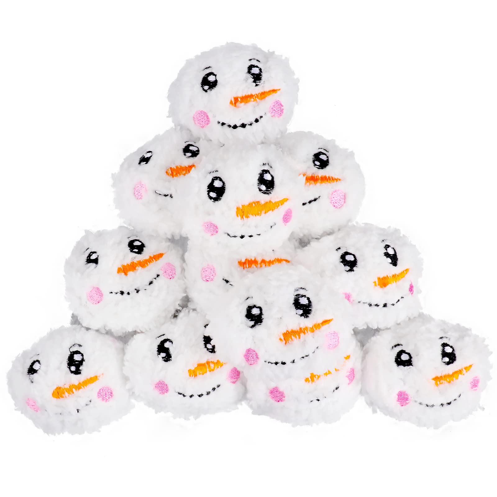 Fowecelt Fake Snowballs Fight Indoor - 12pcs Snowman Face Snowballs, Mini White Plush Snow Balls for Fights Indoor, Fluffy Snowballs Toys for Kids Outdoor Games for Christmas Birthday Party