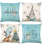 Christmas Decorative Pillow Covers 18 x 18 Inch Set of 4 Modern Soft Cotton Linen Christmas Throw...