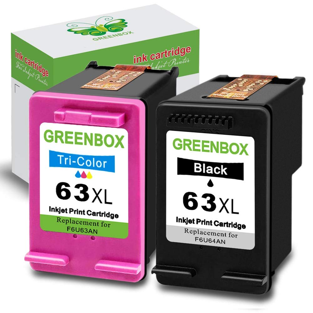 GREENBOX Re-Manufactured Ink Cartridge Replacement for 63XL 63 XL Used in Envy 4520 4516 Officejet 5255 5258 4650 3830 3833 DeskJet 1112 3632 2130 2132 3633 Printer(1 Black, 1 Tri-Color)