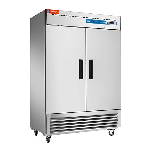 WESTLAKE 54" W Commercial Refrigerator 2 door 2 Section Stainless Steel Reach in Solid door Upright Fan Cooling 49 Cu.ft Cooler for Restuarant, Bar, Shop, etc