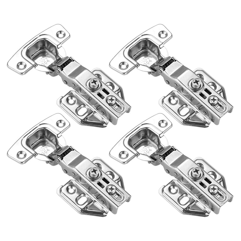 JQK Cabinet Hinges, 100 Degree Soft Closing Full Overlay Door Hinge for Frameless Cabinets, Stainless Steel Nickel Plated Finish, 4 Pack, CH100-P4