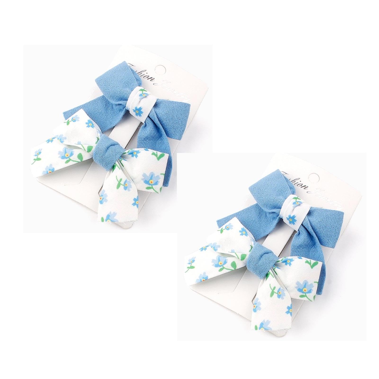 Hondar 2 pairs Fabric Bows hair Clips Hair Accessories for Little Girls Toddlers Kids and Teens (BLUE)