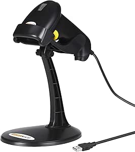 WoneNice Barcode Scanner, Wired Handheld USB Laser Automatic Bar Code Scanner Bar-Code Reader with Stand, Support Windows/Mac/Linux for Store, Supermarket, Warehouse, Small Business - Black